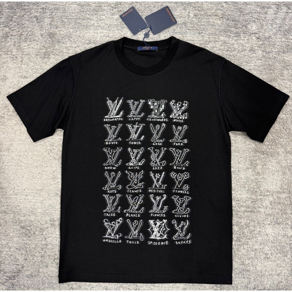 Louis Vuitton LV Cartoons Jacquard Black White Logo Short Sleeve T-Shirt Large L - Picture 2 of 13
